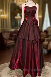 Wine Red Straps Sweetheart Vintage Style Party Dress, Wine Red Semi Formal Prom Dress