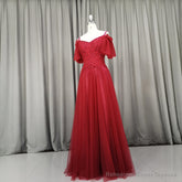 Wine Red Tulle Long Party Dress, Handmade Prom Dress
