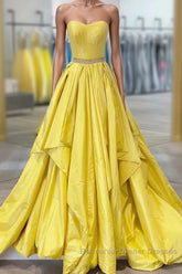 Yellow Semi Formal Prom Dresses A Line Sweetheart Long Party Evening Dresses with Beading