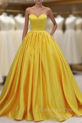 Yellow Satin Ball Gown Sweetheart Floor Length Semi Formal Prom Dress