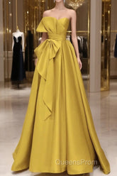 Yellow Satin Long Evening Prom Dress, Yellow Evening Dress