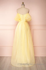 Yellow tulle off shoulder long Semi Formal Prom Dresses yellow formal Dresses