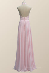 Bridesmaids Dress Blush, Halter Pink Chiffon A-line Long Bridesmaid Dress