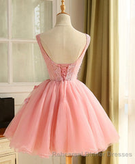 Cute A Line Pink Tulle Pearl Short Semi Formal Prom Dress, Homecoming Dress