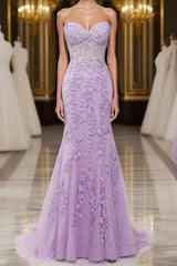 Purple Sweetheart Neck Mermaid Semi Formal Prom Dresses With Appliques