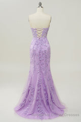 Coral Sweetheart Lace-Up Long Mermaid Semi Formal Prom Dress with Appliques