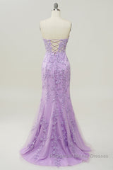 Purple Sweetheart Neck Mermaid Semi Formal Prom Dresses With Appliques