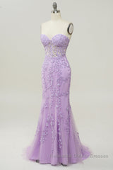 Purple Sweetheart Neck Mermaid Semi Formal Prom Dresses With Appliques