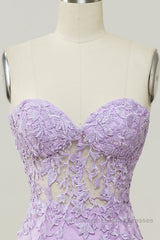 Purple Sweetheart Neck Mermaid Semi Formal Prom Dresses With Appliques