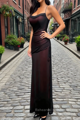Black and Red Straps Long Simple Party Dresses, Black and Red Semi Formal Prom Dresses