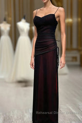Black And Red Mermaid Straps Long Evening Dresses, Long Semi Formal Prom Dresses With Leg Slit