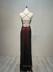 Black and Red Straps Long Simple Party Dresses, Black and Red Semi Formal Prom Dresses