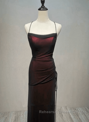 Black and Red Straps Long Simple Party Dresses, Black and Red Semi Formal Prom Dresses