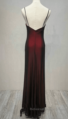 Black And Red Sweetheart Simple Straps Long Semi Formal Prom Dresses, A-Line Long Formal Dresses