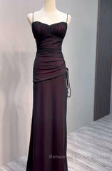 Black And Red Mermaid Straps Long Evening Dresses, Long Semi Formal Prom Dresses With Leg Slit