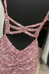 Gorgeous Mermaid V-Neck Pearl Pink Long Semi Formal Prom Dress with Slit