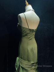 Green Chic Style Long Satin Sweetheart Party Dresses, Green Formal Dresses
