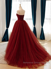 Wine Red Tulle Scoop Long Formal Dress, Wine Red Tulle Semi Formal Prom Dress Party Dress