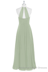 Sage Green Chiffon Halter Backless Long Bridesmaid Dress