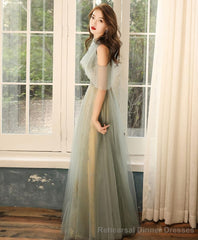 Green Tulle Hight Neck Tulle Lace Long Prom Dress Tulle Formal Dress