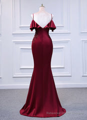 Wine Red Mermaid Sweetheart Straps Long Formal Dress, Wine Red Prom Dress