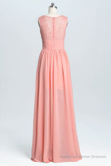 Coral A-line Chiffon Empire Long Bridesmaid Dress