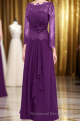 Ruffles Purple Lace Long Mother of the Bride Dress