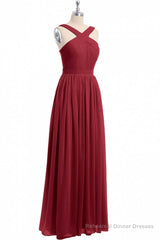 Red Chiffon Cross-Front A-Line Long Bridesmaid Dress