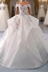 White Sweetheart Off Shoulder Lace Long Semi Formal Prom Dress, White Evening Dress