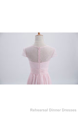 Princess Pink Chiffon and Lace Short Sleeves Bridesmaid Dress