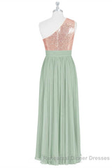 Rose Gold Sequins One-Shoulder Long Bridesmaid Dress
