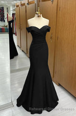 Long Navy Semi Formal Prom Dress Mermaid Off-the-Shoulder Sweetheart Sleeveless