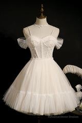 Cute Spaghetti Strap Tulle Short Homecoming Dresses