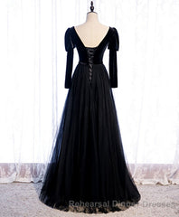 Black Tulle Long Semi Formal Prom Dress, Black Tulle Semi Formal Prom Dress