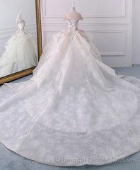 White Sweetheart Off Shoulder Lace Long Semi Formal Prom Dress, White Evening Dress