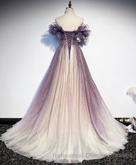 Purple Tulle Sequin Long Semi Formal Prom Dress, Purple Tulle Semi Formal Prom Dress