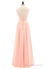 Pearl Pink Backless A-Line Long Bridesmaid Dress