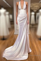 Halter V-Neck Mermaid Semi Formal Prom Dress Elegant