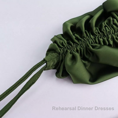 New Satin Green Semi Formal Prom Dresses Spaghetti Strap Party Evening Dresses