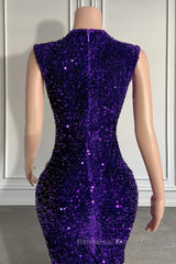 Sequined Sleeveless Mermaid Semi Formal Prom Dresses with Beadings