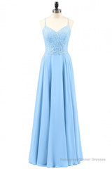 Light Blue Sweetheart Lace-Up A-Line Long Bridesmaid Dress