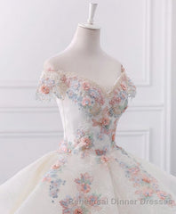 White Sweetheart Off Shoulder Lace Long Semi Formal Prom Dress, White Evening Dress