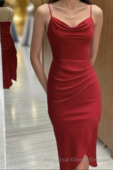 Red Cowl Neck Spaghetti Straps Bodycon Semi Formal Prom Dress