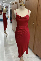 Red Cowl Neck Spaghetti Straps Bodycon Semi Formal Prom Dress