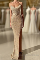 Strapless Sweetheart Mermaid Semi Formal Prom Dresses Dresses with Long Beads and Sequins