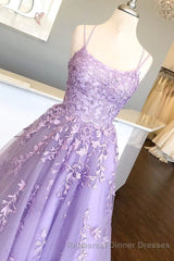 Princess Straps Long Semi Formal Prom Dress with Lace Appliques