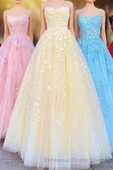 Princess Straps Long Semi Formal Prom Dress with Lace Appliques