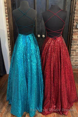 Princess A-line Sequins Long Semi Formal Prom Dress