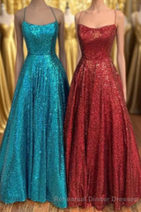 Princess A-line Sequins Long Semi Formal Prom Dress