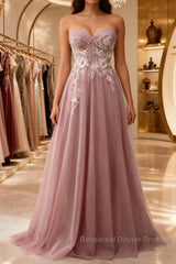 A-Line Sweetheart Neckline Long Semi Formal Prom Dress With Appliques